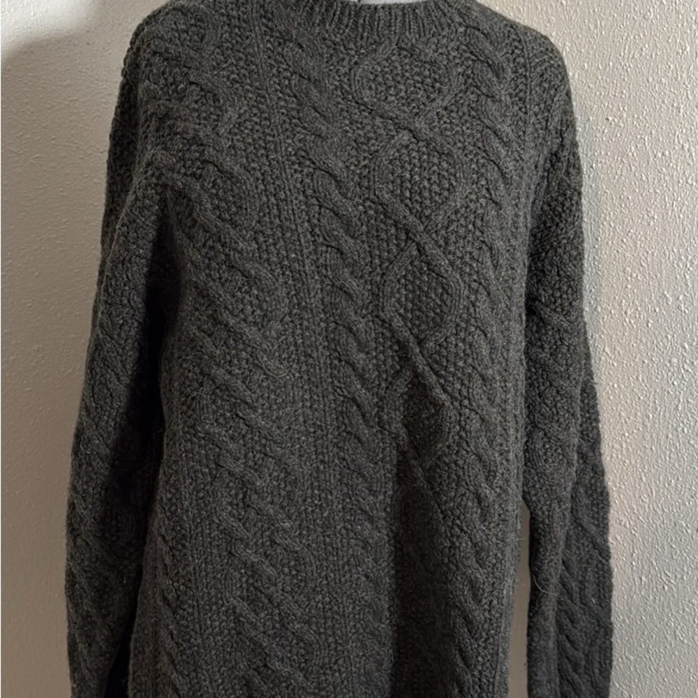 Vintage J. Crew Dark green Cable Knit Handknit wool Sweater